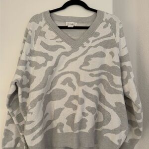 For The Republic Gray and Cream V-Neck Sweater